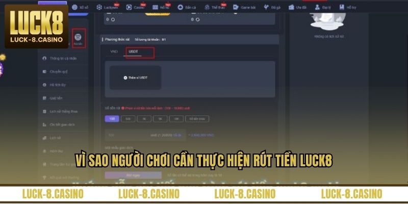 Vì sao người chơi cần thực hiện rút tiền LUCK8